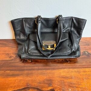 Marc by Marc Jacobs Black Pebbled Leather Tote Bag Gold Hardware Turnlock